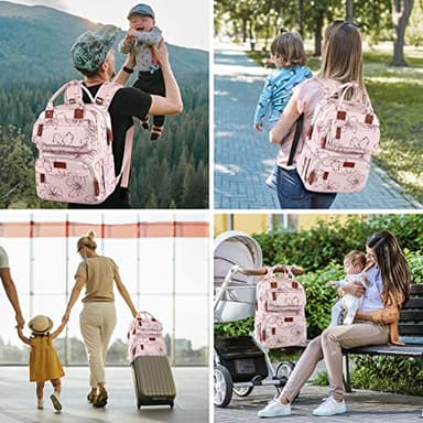 Diaper Bag Backpack, Baby Girl Diaper Bag for Mom, Large Pink Floral Diaper Bag Backpack for Girls, Waterproof Mom Backpack for Work Travel Holiday with Insulated Pockets and Stroller Straps - Image 2