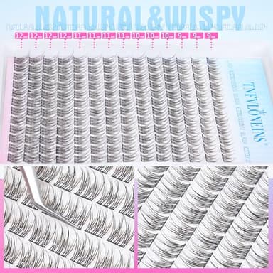 Natural Lash Extension Kit 168Pcs Lash Clusters Kit Wispy Eyelash Extensions 9-12MM Individual Lashes Extensions with Bond and Seal Lash Glue and Eyelash Extension Tweezers DIY at Home by TNFVLONEINS - Image 4