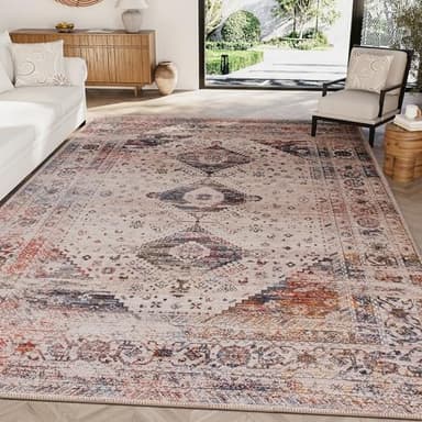 H.VERSAILTEX Area Rug 5' x 7' Washable Soft Rugs Mid-Century Modern Rug for Bedroom Living Room, Non Slip Non Shedding Printed Accent Indoor Floor Carpet for Dining Room Office, Vintage Fringes - Image 1