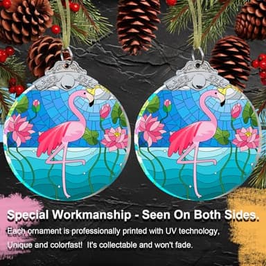 Flamingo Christmas Ornaments - Flamingo Gifts for Women Men - Flamingo Christmas Tree Decorations - Flamingo Gift Ideas Crystal Glass 3" - Xmas Gifts for Flamingo Lovers - Image 3
