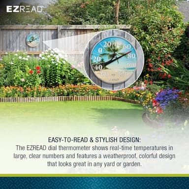 EZREAD Hanging Dial Thermometer 840-1214 Weather Thermometers for Indoor and Outdoor Use, Large 12.5 Inch Diameter, Easy to Read Numbers, Beach - Image 3