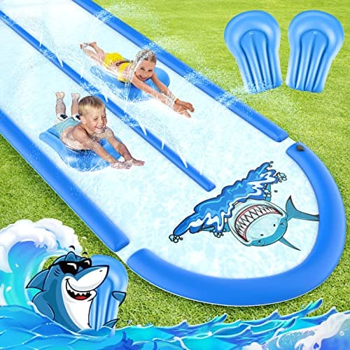 Mafbeanl 30FT Slip Water Slide with 2 Bodyboards, Heavy Duty Double Lane for Kids Backyard Games with Sprinkler, Summer Outdoor Water Toys Outside Play for Kids and Adults - Image 1