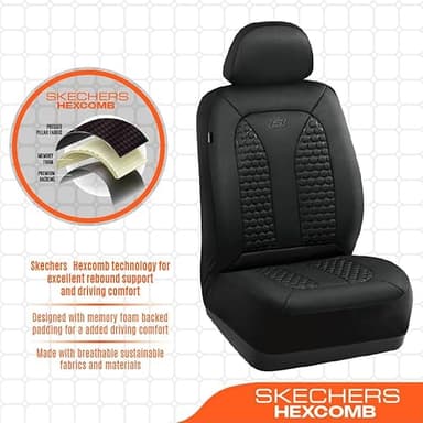 Skechers Memory Foam™ Car Seat Covers, Hexcomb Breathable Thick Seat Covers Black Two Front Seat Covers, Airbag Compatible, Automotive Comfort & Protection for Most Cars,Van,Trucks, SUVs (Black) - Image 4