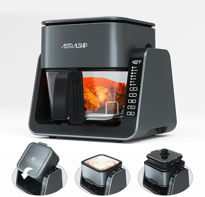 Astralship 2-in-1 Glass Air Fryer & Grill Combo, 4.2 QT + 1.3 QT Capacity, 7 Digital Presets, Small, Non-Toxic See-Through Glass Bowl, Low-Oil Healthy Cooking, Easy to Clean, Multi-Function Design - Image 1