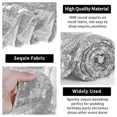 Hahuho Silver Sequin Backdrop Curtain, 4PCS 2FTx8FT Glitter Backdrop Curtain for Parties, Christmas, Wedding, Party Decoration（4 Panels, 2FT x 8FT, Silver - Image 3