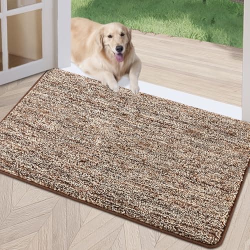 REFETONE Indoor Doormat, Front Door Mat 20"x32" Absorbent Rubber Backing Non Slip Door Mats, Washable Low-Profile Inside Floor Mat Door Rugs for Entryway, Resist Dirt Mud Mat for Dogs, Coffee/Brown - Image 1