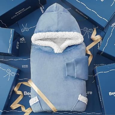 Bedsure Wearable Blanket Hoodie, Cozy Long Hooded Blanket Sweatshirt as Mothers Day Hoodie Gifts for Mom Women, Small, Sky Blue - Image 6