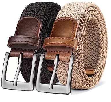 BULLIANT Belt for Men 2Pack,Mens Gift Stretch Braided Web Belt Elastic for Casual Golf Jeans,1 3/8"(Black/Beige,42"-46" Waist Adjustable) - Image 1