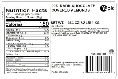 Yupik 60% Dark Chocolate Covered Almonds, 2.2 lb (35.2 oz), Kosher, Whole Nuts, Almonds Dipped in Chocolate, Crunchy & Smooth, Dark Chocolate Candy, Classic Sweet Snacks - Image 2