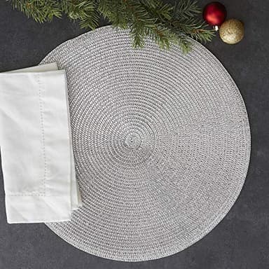 DII Woven Placemats Collection Metallic Round Placemat Set, 15", Silver, 6 Piece - Image 9