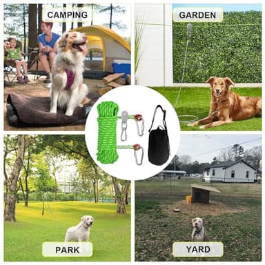 Dog Camping Essentials 50ft Portable Overhead Trolley System Pet Camping Leash for Dogs up to 200lbs Dog Runner for Yard - Image 6