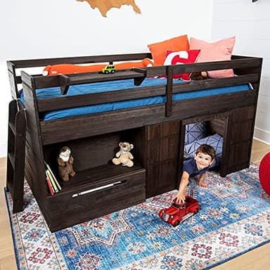 Max & Lily Loft Bed Twin Size, Solid Wood Low Loft Bed with Storage Drawer and Ladder, Modern Farmhouse Loft Bed for Kids, Barnwood Brown - Image 5