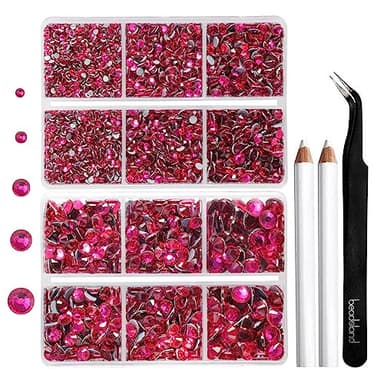 6736pcs Hotfix Rhinestones Flatback,Hot Pink Rhinestones for Crafts Clothes Mixed 5 Sizes, Hotfix Crystals with Tweezers and Wax Pencil Kit, SS6-SS30, Hot Pink - Image 1