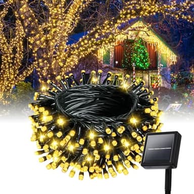 Lycklig String Solar Lights Outdoor Waterproof - 200 LED Extra-Long 82ft Solar Lights Outdoor String - Solar Powered Strings Light Waterproof for Tree Patio Garden Party Decorations Warm White - Image 1