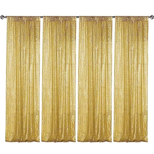 Sugargirl Gold Sequin Backdrop Curtain 4 Panels 2FTx8FT Glitter Gold Background Drapes Sparkle Photography Backdrop for Party Wedding Birthday Wall Decoration - Image 1