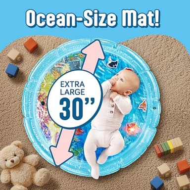SplashEZ Lights Up Tummy Time Water Mat for Babies, 30" X-Large Baby Water Mat Tummy Time for Sensory Play with LED Glowing Fishes, Inflatable Fun Play Pad for Infants & Toddlers 3 to 36 mo - Image 4