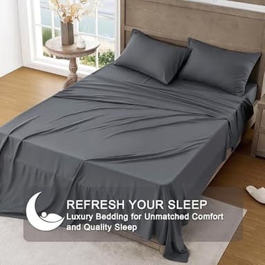 FreshCulture Queen Sheet Set - Ultra Soft Sheets for Queen Size Bed - Brushed Microfiber - Deep Pockets - Easy Care - Cooling & Breathable - 4 Pieces Hotel Luxury Queen Bed Sheets (Dark Grey) - Image 7