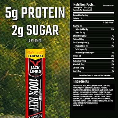 Jack Link's Beef Sticks, Teriyaki - Protein Snack, Meat Stick with 5g of Protein, Meat Snack Sticks Made with 100% Beef, Keto Friendly, Individually Wrapped - 0.92 Oz. (20 Count) - Image 9
