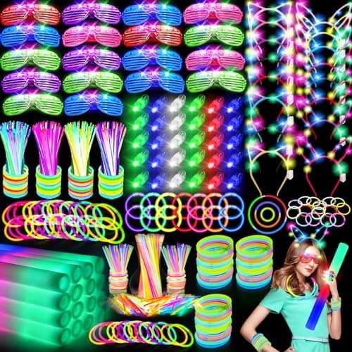 OLUPP 282 PCS Glow in the Dark Party Supplies, 18 Foam Sticks, 18 LED Glasses, 200 Glow Sticks, 30 Finger Lights, 8 Bunny Ear Headband and 8 LED Cat Ear Headband for Wedding,Birthday,Concert,New Year - Image 1