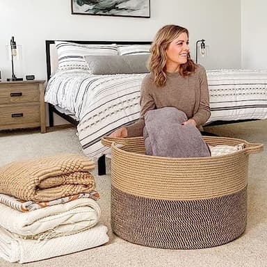 Goodpick Extra Large Wicker Storage Basket, 83L Woven Blanket Storage for Living Room, Round Baby Basket for Clothes, Big Laundry Hamper for Pillow, 21.7 x 13.8 inches - Image 2