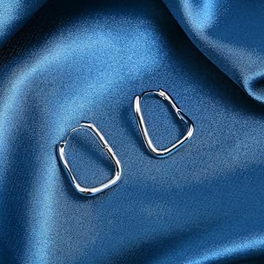 Silver Oval Huggie Hoop Earrings for Women Trendy Spiral Chain Hoop Earrings Handmade Sleeper Earrings - Image 6