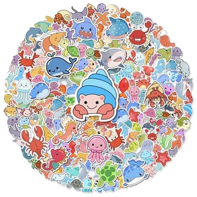 Anwyll 300Pcs Ocean Animal Stickers - Sea Animal Water Bottle Stickers for Kid Classroom Waterproof Vinyl Under The Sea Marine Creature Life Sticker Self Adhesive Fish Sticker for Party Decorations - Image 1