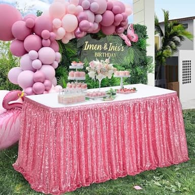 Blush Pink Table Skirts for rectangle 9ft Sequin Table Cloth Glitter Table skirt for Baby Shower girl Birthday Party Wedding Decorations - Image 5