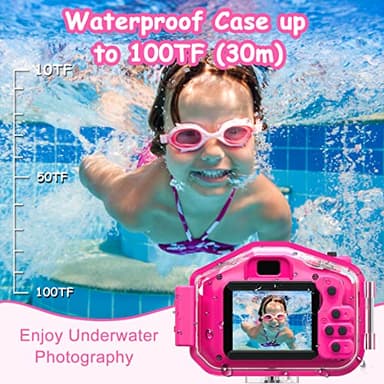 Agoigo Kids Waterproof Camera - Children Underwater HD Video Digital Camcorder, Portable Travel Toy for Toddler - Ideal Christmas Birthday Gifts for Boys Girls Age 3-12 with 32GB Card (Rose Red) - Image 4