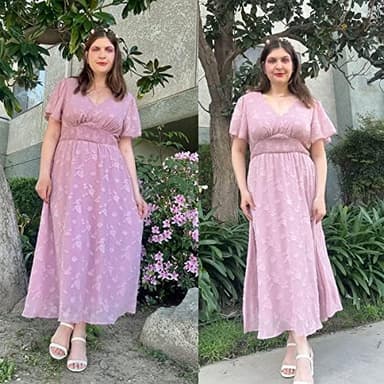 Simplee Women's Boho Floral Maxi Dress Flowy Casual V Neck Short Sleeve Wedding Guest Holiday Beach Long Dress - Image 7