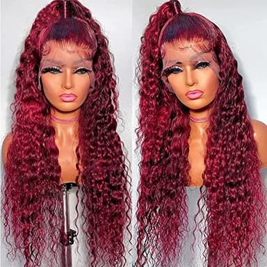 UTracycoy 99j Burgundy Wig Human Hair 13x6 Deep Wave Lace Front Wigs Human Hair 180 Density Red Colored Wigs Human Hair for Black Women Burgundy Deep Curly Lace Frontal Wigs (30 Inch) - Image 2