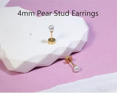 Tiny Pearl Screw Back Stud Earrings for Women,Safety Flatback Pearl Cartilage Helix Earrings 316L Surgical Stainess Steel Jewelry Gift For Toddlers Hypoallergenic(4mm Pearl, Gold) - Image 2