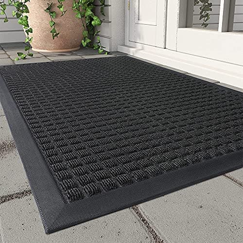 MontVoo-Door Mat Outside Entrance Outdoor Indoor Front Doormat for Entryway-Welcome Mat Durable Rubber Backed Entry Mat Non Slip Dirt Trapper Absorbent-Black 17’’x30’’ - Image 1