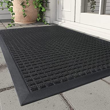 MontVoo-Door Mat Outside Entrance Outdoor Indoor Front Doormat for Entryway-Welcome Mat Durable Rubber Backed Entry Mat Non Slip Dirt Trapper Absorbent-Black 17’’x30’’ - Image 1