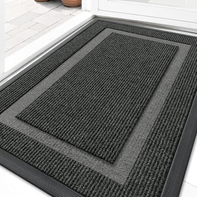 OLANLY Front Door Mat Indoor Outdoor Entrance, Waterproof All-Season, All-Weather Doormat, Sturdy Natural Rubber, Fade Resistant, Low Profile, Easy Clean Patio Porch Entryway Mat, 36x24, Black - Image 1