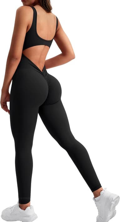 YEOREO Sleeveless Jumpsuits for Women Sexy Backless Gym Bodycon Lizvette V Back Scrunch Butt Rompers - Image 2