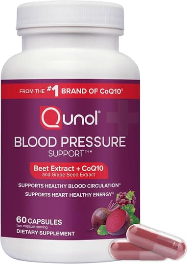 Qunol Blood Pressure Support, 3 in 1 Beets + CoQ10 + Grape Seed Extract, Beet Root Capsules That Supports Healthy Blood Circulation & Heart Healthy Energy, 60 Count (Pack of 1 - Image 1