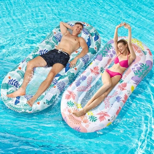Stonful Pool Floats Lounger, 2 Pack Inflatable Pool Floats Adult Size, Water Hammock Pool Rafts Floaties for Swimming Pool Tanning Floating Pool Party Toys for Summertime Beach Outdoor - Multicolor - Image 1