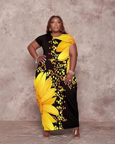 YeGine Oversize Tshirt Dress Plus Size Short Sleeve Maxi Dress with Pockets Yellow 2XL - Image 4