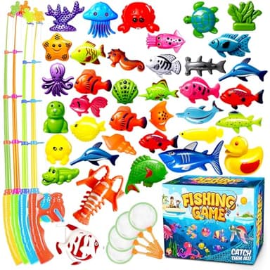 Goody King Magnetic Fishing Game Pool Toys for Kids - Bath Outdoor Indoor Carnival Party Water Table Toys Fish for Kids Age 3 4 5 6 Years Old 2 Players Gift (Large) - Image 1