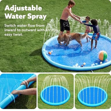 SLOOSH 120" Non-Slip Splash Pad Sprinkler - Outdoor Water Toys Play Mat for Toddlers Kids Dogs, Outside Thickened Sprinkler Pool Party Durable Backyard Fountain for Girls Boys Pets(120in, Blue) - Image 2