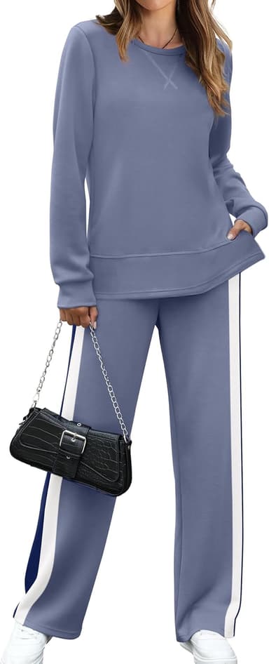 OFEEFAN Women's 2 Piece Lounge Set Travel Airport Outfits Side Slit Tracksuit Wide Leg Loungewear Baggy Comfy Sweatsuit S-3XL - Image 2