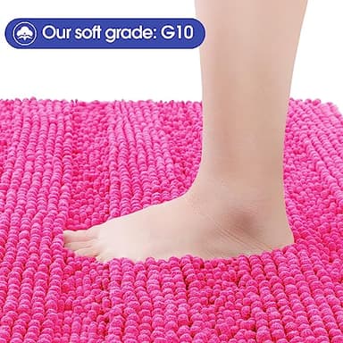 ACCUMTEK Striped Hot Pink Bathroom Rug Set 3 Pieces Ultra Soft, Non Slip Chenille Toilet Mat, Absorbent Plush Shaggy Bath Mats for Bathroom, Bedroom, Kitchen, Peach - Image 3