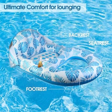 COOLCOOLDEE Pool Lounge Float with Canopy UPF50+,Extra Large Pool Floats for Adults Heavy Duty,Inflatable Lounger Float with Cup Holder & Backrest,Footrest - Image 7