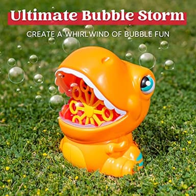JOYIN Dinosaur Bubble Machine, Bubble Blower with Solutions for Kids, Summer Outdoor Indoor Toy, Dinosaur Party Favor, Kids Birthday Gift (Orange) - Image 2