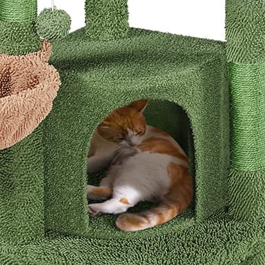Yaheetech Cactus Cat Tree, 42in Cat Tower for Indoor Cats, Multi Level Kitten Condo Scratching Post, Cat Activity Center Pet Furniture w/Ball, Plush Perch, Platform, Basket - Image 4