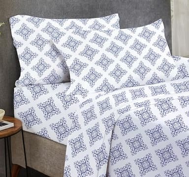 California Design Den Queen Bed Sheet Set, 100% Cotton Sateen Printed Pattern, Deep Pocket Queen Sheets & Pillowcase Set - Filigree - Image 2