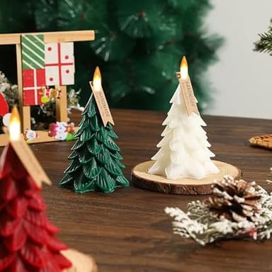 haitanghua Christmas Tree Flameless Candles with Remote Timer, Battery Operated 3D Wick LED Flickering 4'' x 5.5'' Candles Real Wax Green for Holiday Decor - Image 5