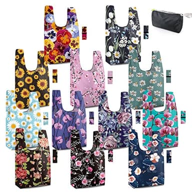 BeeGreen Flower Tote Bag Large Reusable Grocery Bags Foldable Shopping Bags 12 Pack Heavy Duty Tote Bag Cute Gifts Cloth Bags With Handles Groceries Bags with Handles Lightweight - Image 1