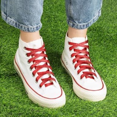 Booyckiy 2 Pairs Flat Glitter Metallic Sparkly Shoe Laces for Sneakers, 5/16" Wide in 31"-63" Colorful Shiny Shoelaces Replacement Fashion Shoe Strings, Red, 47inch (120cm) - Image 3