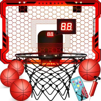 ropoda Indoor Basketball Hoop, Mini Hoop with 7 LED Lights, 3 Modes Scoreboard, Mini Hoop with 4 Balls Over The Door, Basketball Hoop Indoor, Toys Gifts for Kids Adults - Image 1